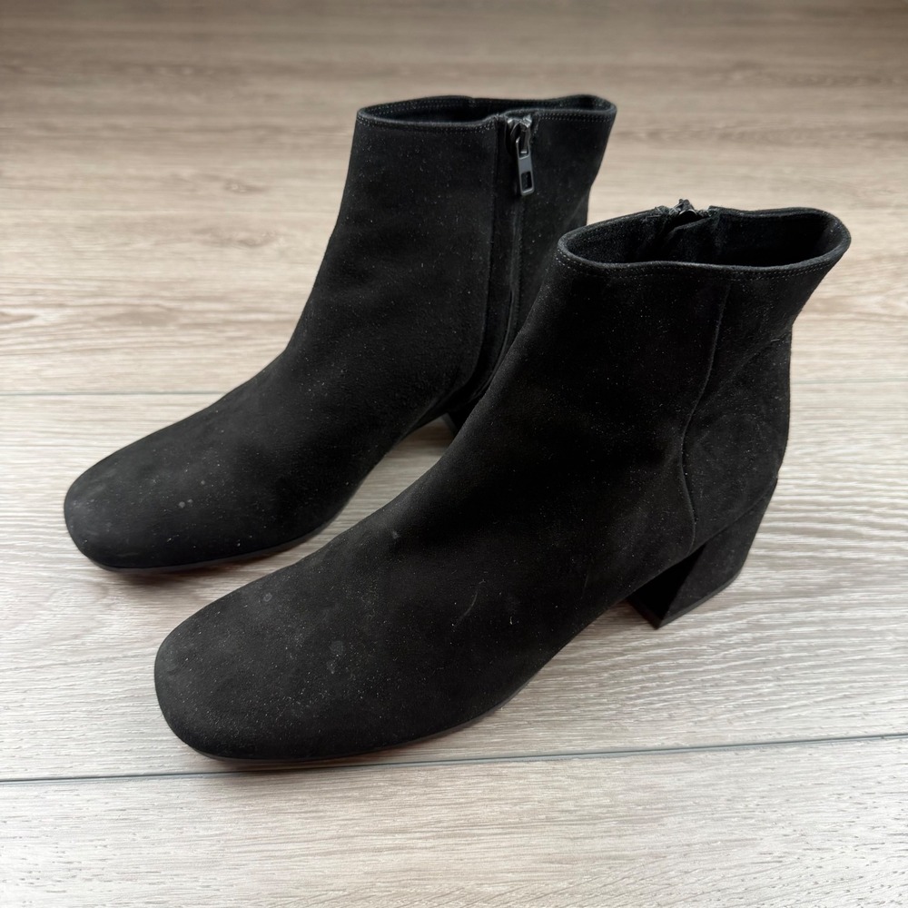 Vince Women Ankle Boots Suede Block Heel Side Zip Black 9M